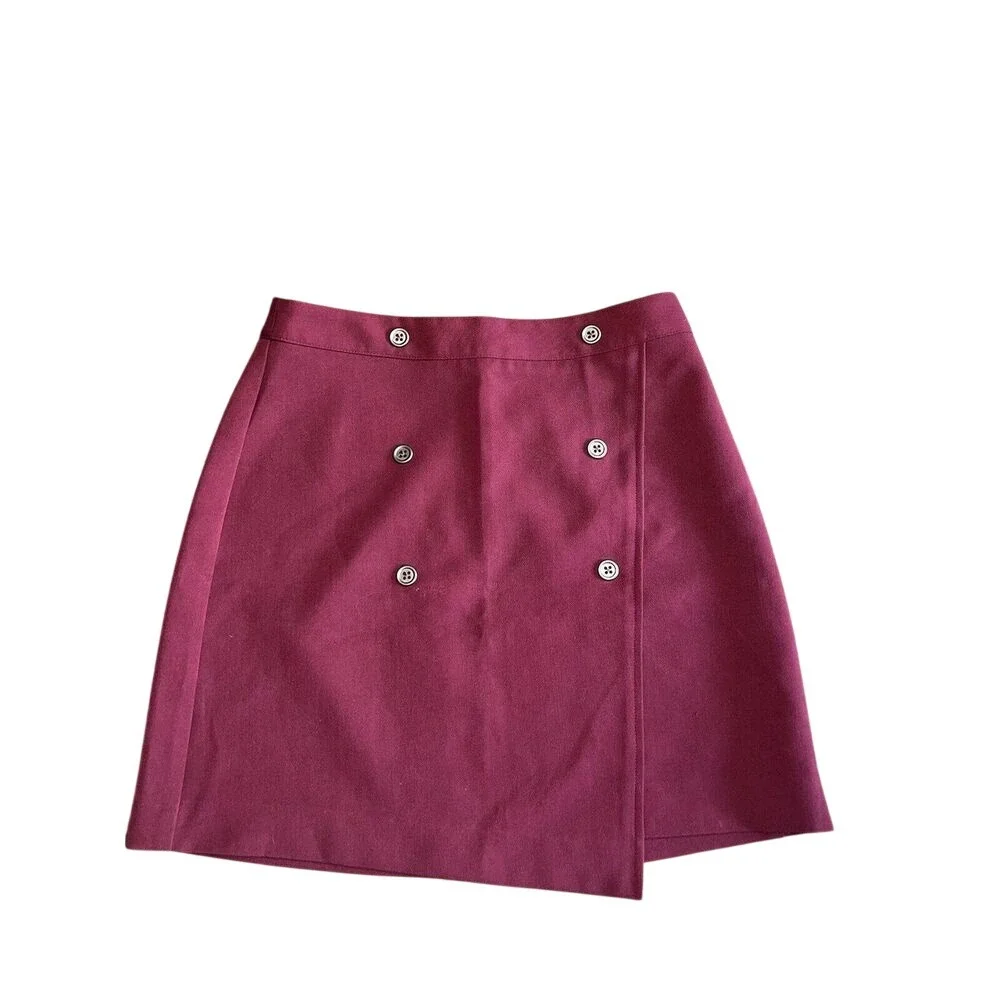 Banana Republic Skirt Womens Sz 12‎ Mini Wrap Red Buttons Pencil Preppy Work F30